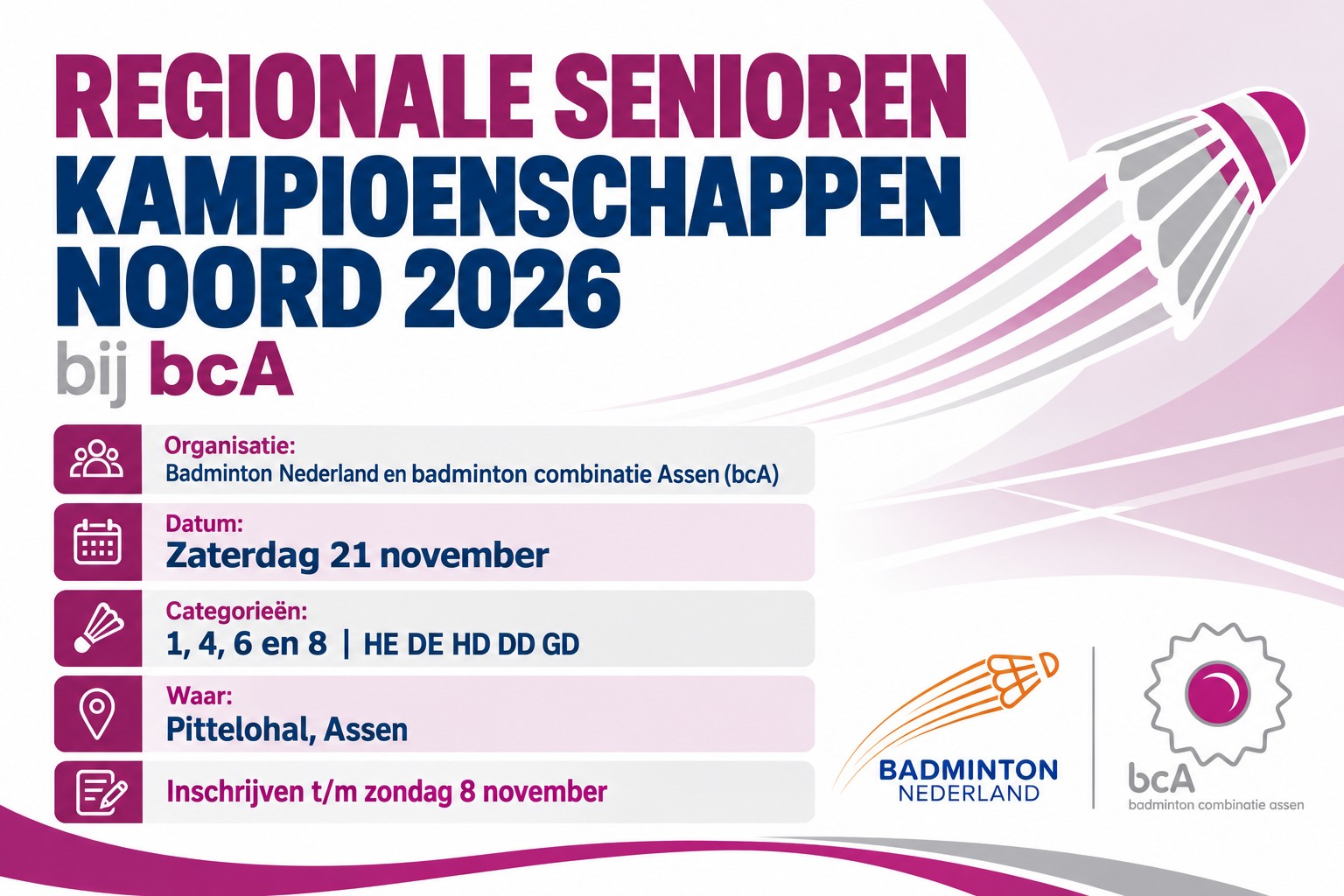Regionale Senioren Kampioenschappen Noord 2026 bij bcA